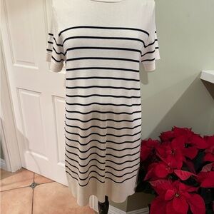 Zara Cream and Black Striped Midi Dress